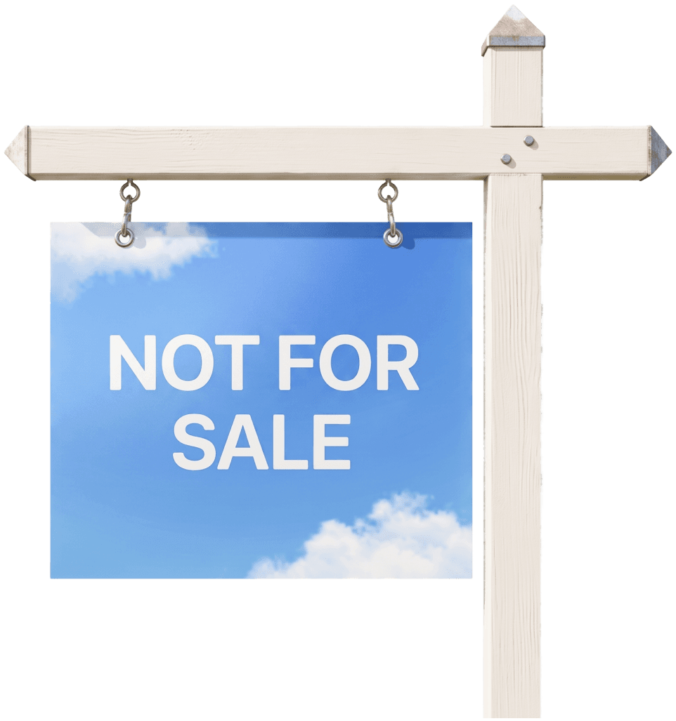 NOT FOR SALE sign hanging from a wooden post